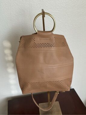 Anthropologie Cappuccino Perforated Leather Crossbody Satchel Bag